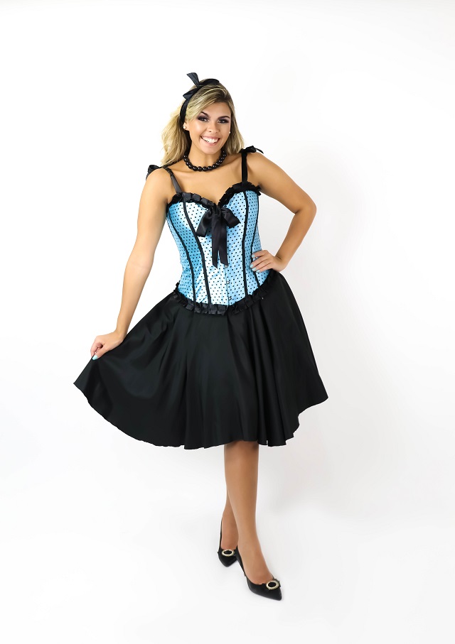 50s Corsellet turquesa bola preta 